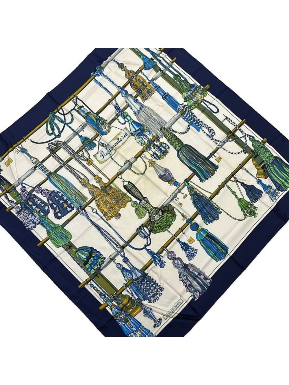 Hermes Scarf Carre 90 Ivory Navy Multi Passementerie